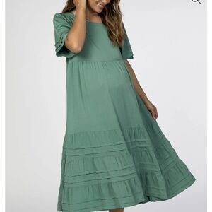 Pinkblush Green Tiered Pintuck Midi Maternity Dress